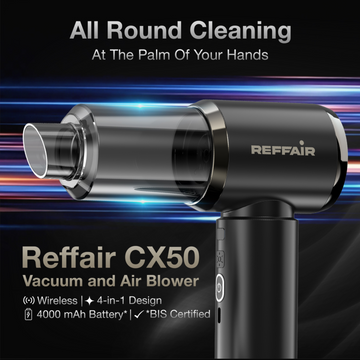 Reffair Cleanjet CX50 Cordless Vacuum Cleaner for Car & Home | 12000 Pa Suction with BLDC Motor | 4-in-1 (Vacuum, Air Blower, Inflator, Deflator) | 4000 mAh Battery, HEPA Filter
